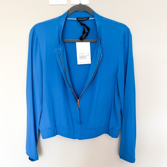 $280 NWT Mariella Rosati Made In Italy Blue Zip Up Top Blouse Long Sleeve 40IT - Picture 17 of 17